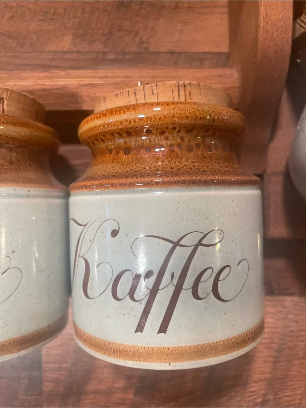 Wooden Scalloped Wall Shelf with 5 Schramberg German Ceramic Jars